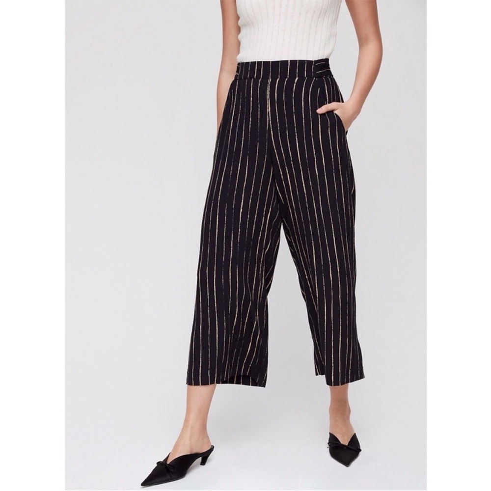 Wilfred by Aritzia Navy Blue Striped Wide Leg Pants